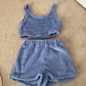 Fluffy 2 piece tank top and shorts set